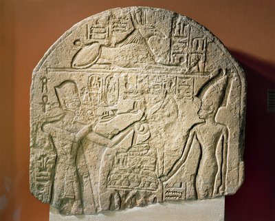 Stele in calcare raffigurante Ramses II che offre incenso e papiro alla dea Astarte da Egyptian 19th Dynasty