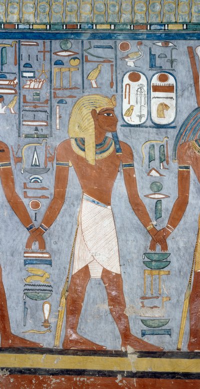 Figura maschile, dettaglio degli affreschi nella camera sepolcrale della Tomba di Ramses I, Valle dei Re, Luxor, Tebe (Patrimonio Mondiale dell