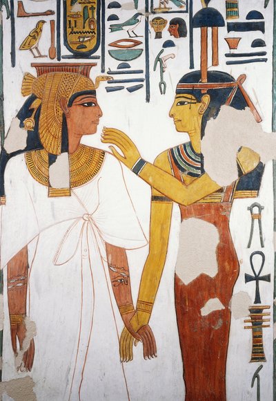 Nefertari incontra la dea Iside, affresco, facciata nord del quarto pilastro, camera sepolcrale, Tomba di Nefertari (QV66), Valle delle Regine, Tebe (Patrimonio Mondiale dell