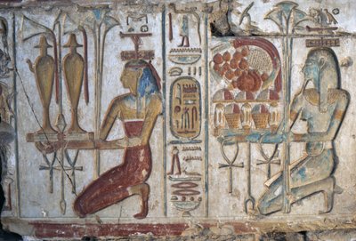 Scena di offerta, rilievo, Tempio di Ramses II, Abydos, Egitto, civiltà egiziana, Nuovo Regno, Dinastia XIX da Egyptian 19th Dynasty
