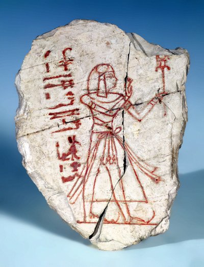 Ostrakon con una figura maschile, da Deir El-Medina da Egyptian 19th Dynasty