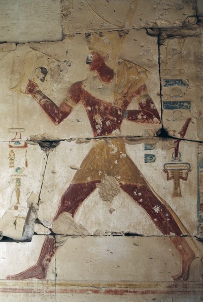 Rilievo dipinto che raffigura il Faraone, Tempio di Ramses II, Abydos, Egitto, civiltà egizia, Nuovo Regno, XIX dinastia da Egyptian 19th Dynasty