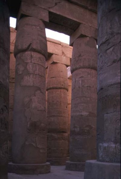 Colonne di papiro con capitelli a bocciolo nella Sala Ipostila del Tempio di Amon, Nuovo Regno da Egyptian 19th Dynasty