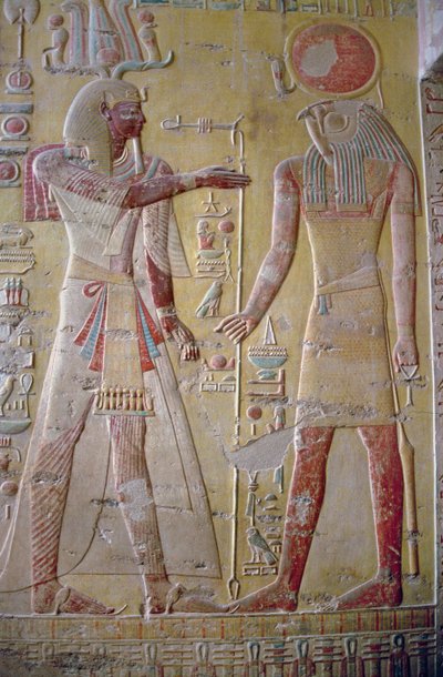 Rilievo raffigurante Merenptah (1236-1223 a.C.) accolto da Re-Herakhty, dalla Tomba di Merenptah, Nuovo Regno, c.1297-1185 a.C. da Egyptian 19th Dynasty