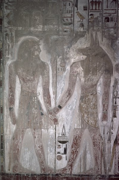 Seti I (1303-1290 a.C.) e Anubi nella Tomba di Seti, Nuovo Regno da Egyptian 19th Dynasty