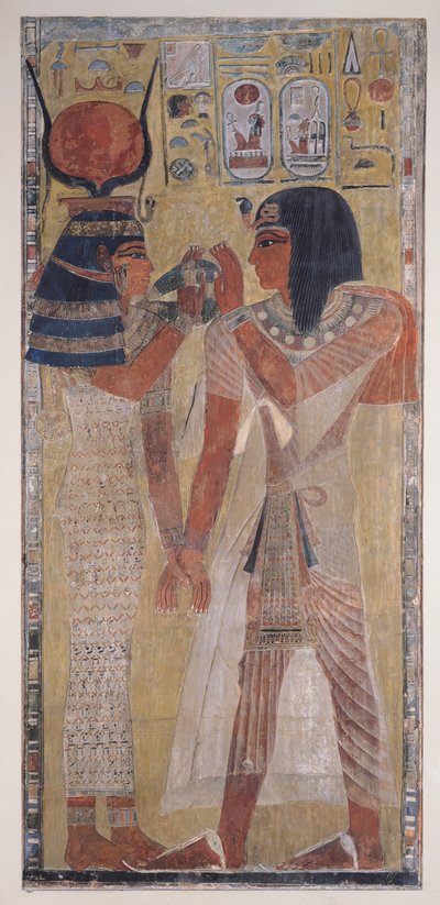 La dea Hathor che pone il collare magico su Seti I da Egyptian 19th Dynasty