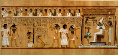 La Pesatura del Cuore contro la Piuma della Verità di Maat, dal Libro dei Morti dello Scriba Reale Hunefer da Egyptian 19th Dynasty