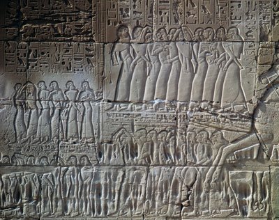 Le conquiste di Seti I in Siria e Palestina, rilievo, muro esterno della Grande Sala Ipostila, Complesso del Tempio di Karnak da Egyptian 19th Dynasty