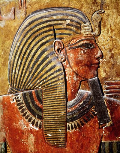 La testa di Seti I (r.1294-1279 a.C.) dalla Tomba di Seti, Nuovo Regno da Egyptian 19th Dynasty