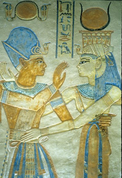 Antico Egitto, Ramesse III abbraccia Iside, tomba di Amon hir Khopshef da Egyptian 20th Dynasty