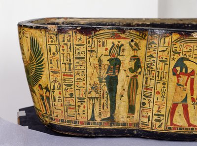 Dettaglio della base esterna della bara della mummia di Nesyamun, probabilmente trovata a Deir El-Bahri, Nuovo Regno, c.1100 a.C. da Egyptian 20th Dynasty