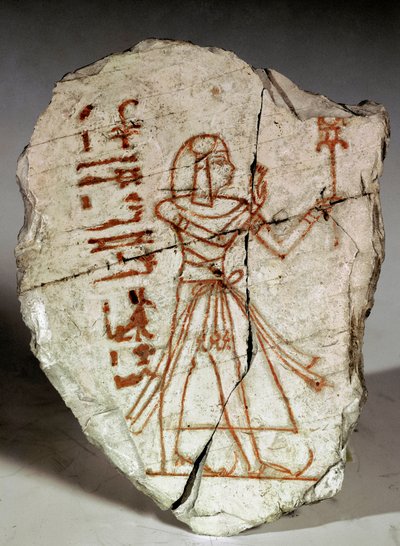 Antichità egiziana: ostrakon (o ostracon) (plurale: ostraca o ostraka) (frammento di ceramica usato per appunti, disegni...) che rappresenta una principessa del periodo ramesside (XIX-XX dinastia). 1100 a.C. Torino, museo egizio - Antico Egitto: ostrakon ( da Egyptian 20th Dynasty