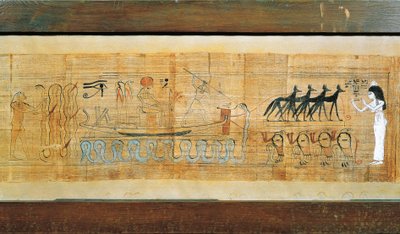 Papiro di Heruben, divinità sulla barca solare di Seth da Egyptian 20th Dynasty