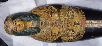 Coperchio interno della mummia di Nesyamun, possibilmente trovata a Deir El-Bahri, Nuovo Regno, c.1100 a.C. (dettaglio) da Egyptian 20th Dynasty