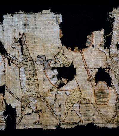 Papiro raffigurante scena satirica, ca 1100 a.C., risalente al regno di Ramses IX, Dettaglio, Civiltà egizia, Nuovo Regno, XX dinastia da Egyptian 20th Dynasty
