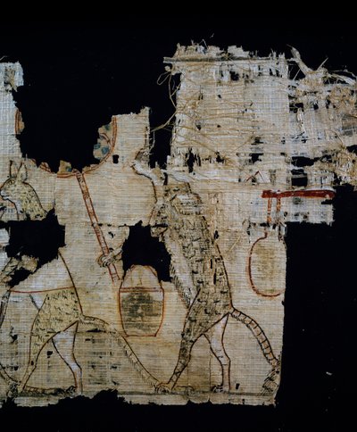 Papiro raffigurante scena satirica, ca 1100 a.C., risalente al regno di Ramses IX, Dettaglio, Civiltà egizia, Nuovo Regno, XX dinastia da Egyptian 20th Dynasty