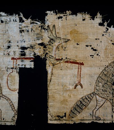 Papiro raffigurante scena satirica, ca 1100 a.C., risalente al regno di Ramses IX, Dettaglio, Civiltà egizia, Nuovo Regno, XX dinastia da Egyptian 20th Dynasty