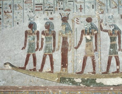 Rilievo raffigurante Khnum in una barca funeraria che attraversa l