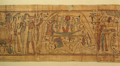 Libro delle immagini mitologiche di Nespakachuty, la separazione del cielo e della terra con la barca solare da Egyptian 21st Dynasty