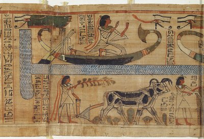(dettaglio) dal Libro dei Morti del sacerdote Aha-Mer che raffigura una barca e una scena agricola, Terzo Periodo Intermedio da Egyptian 21st Dynasty