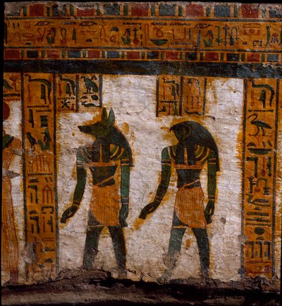 Antichità egiziana: i geni funerari Douamoutef e Kebehsenouf (o Qebehsenouf) da Egyptian 21st Dynasty