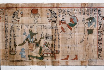 Antichità egizia: psicostasia (pesatura delle anime). Papiro di un Libro dei Morti. XXI dinastia da Egyptian 21st Dynasty