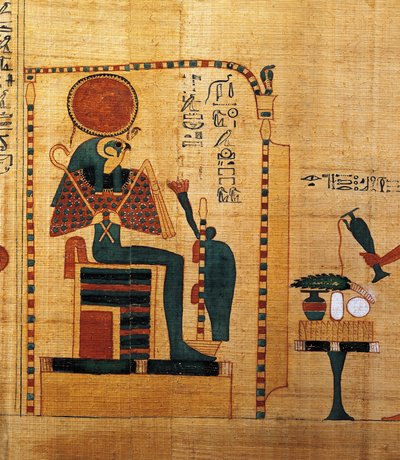 Papiro mitologico di Imenemsauf, Capo portatore di Amon. Dettaglio: dio Ra-Harakhti da Egyptian 22nd Dynasty