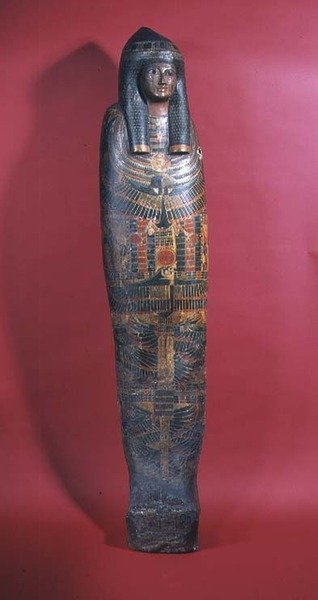 Sarcofago per una giovane donna chiamata Signora della Casa Djed-montu-iues-ankh, moglie di Pamiu, Periodo Intermedio Tardo, 850-730 a.C. (gesso policromo) da Egyptian 22nd Dynasty