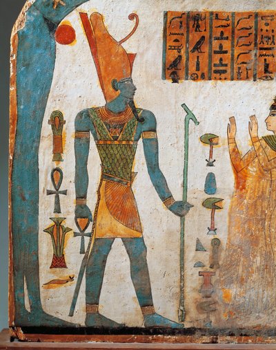 Stele della signora Taperet, stele di legno dipinta su entrambi i lati, lato B: Taperet che prega il dio Atum, il sole al tramonto, Terzo Periodo Intermedio, Dinastia XXII da Egyptian 22nd Dynasty