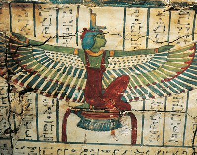 Legno dipinto e laccato, raffigurante la dea Iside con ali spiegate, sul Sarcofago di Cesraperet da Tebe Ovest da Egyptian 25th Dynasty