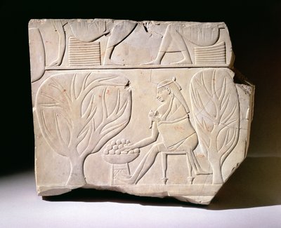 Rilievo di una donna con bambino che raggiunge un fico sicomoro, dalla tomba di Montuemhat, Tebe Occidentale, Periodo Tardo da Egyptian 25th Dynasty