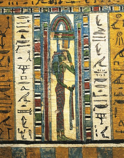 Pannello di legno intonacato e dipinto raffigurante la dea Iside, dal sarcofago di Usai, Tebe da Egyptian 26th Dynasty