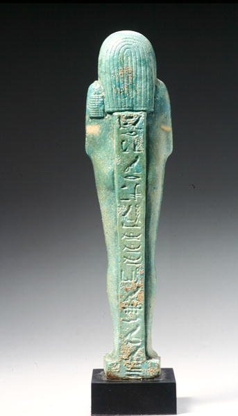 Vista posteriore di una figura di Ushabti per Nakht-Hor-em-heb-mes-em-khereden, Periodo Tardo Dinastico, c.600 a.C. (faience) da Egyptian 26th Dynasty