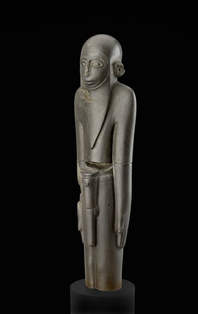 Statua di un uomo barbuto con cappello e cintura con guaina per il pene, attribuita al periodo Protodinamico (c.2900-2650 a.C.) da Egyptian 2nd Dynasty