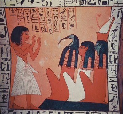 Dipinto tombale che raffigura il defunto davanti a Osiride, Iside e Thoth da Egyptian 2nd Dynasty