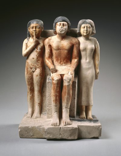 Statua di Nykara e la sua famiglia, fine V dinastia, Antico Regno, c.2455-2350 a.C. (calcare dipinto) da Egyptian 5th Dynasty