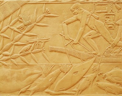 Scena di pesca, dalla Mastaba di Kagemni, Antico Regno (calcare) da Egyptian 6th Dynasty