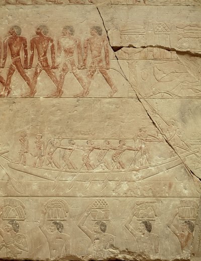 Traino di una barca, dalla Mastaba di Mereruka, Antico Regno da Egyptian 6th Dynasty