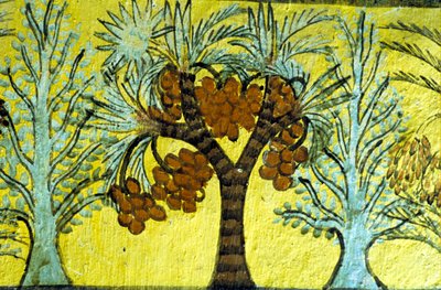 Antico Egitto, dipinto murale, Palme da dattero e alberi, Tomba di Sennedjem, Tebe, Deir el Medina da Egyptian Egyptian