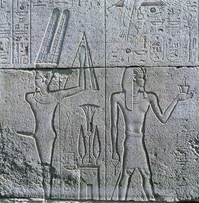 Egitto, Antica Tebe, Luxor, Karnak, rilievo del dio Min e Filippo III Arrideo al Grande Tempio di Amon da Egyptian Egyptian