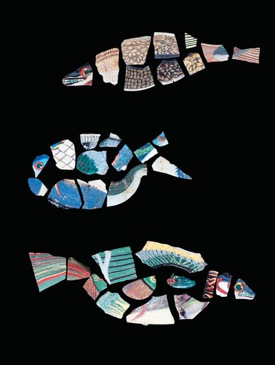 Tre frammenti di mosaico a forma di pesce, periodo tolemaico-romano, c. I secolo a.C. - I secolo d.C. da Egyptian Egyptian