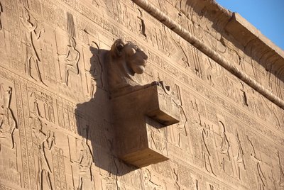 Antichità egizia: gargoyle a testa di leone, tempio di Hathor, Denderah, Egitto da Egyptian Ptolemaic Period