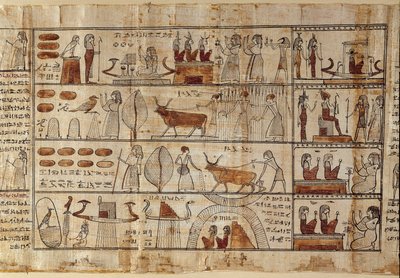 Antichità egiziane: i Campi Elisi. Pittura su papiro dal Libro dei Morti. Periodo tolemaico. Museo Egizio, Torino da Egyptian Ptolemaic Period