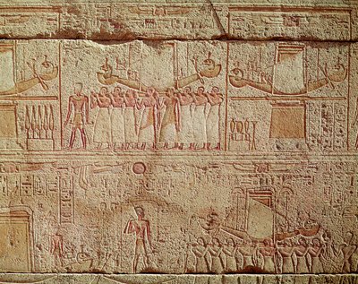 Rilievo raffigurante barche sacre portate in processione dai sacerdoti, dal Santuario di Filippo Arrideo, Dinastia Macedone da Egyptian Ptolemaic Period