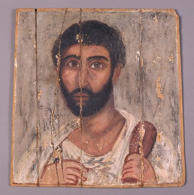 Ritratto di uomo barbuto da un santuario, 100 d.C. circa (tempera su tavola) da Egyptian School