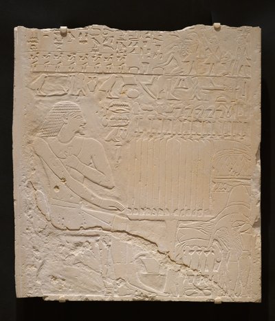 Rilievo dalla tomba di Khnumti, c.2345-2184 a.C. (calcare bianco) da Egyptian School