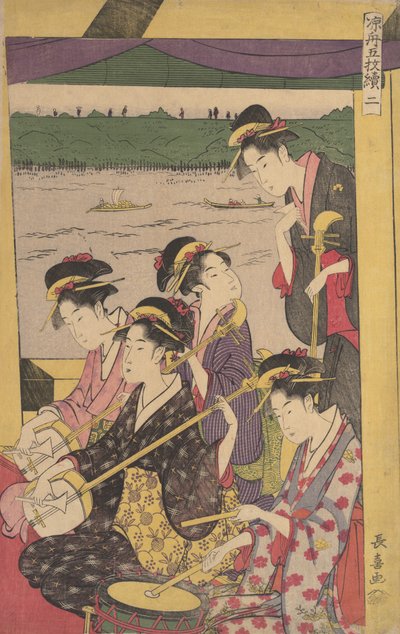 Un gruppo di geisha in una Suzumi-bune, cioè barca per rinfrescarsi. Seconda scena di una gita in barca, ca. 1796 da Eishōsai Chōki