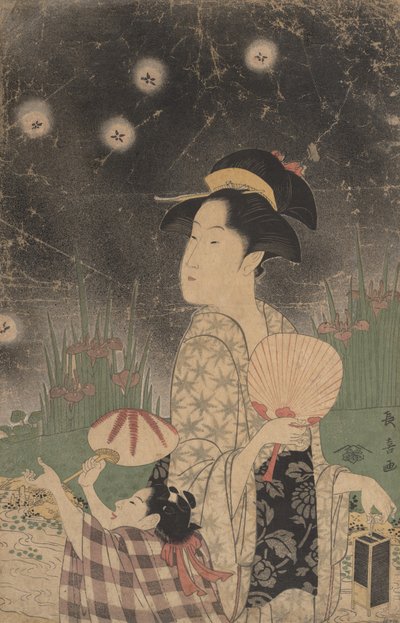 Donna e bambino che catturano lucciole, ca. 1793 da Eishōsai Chōki