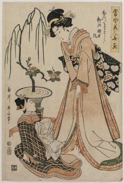 Una dama di compagnia con vita sottile come un salice da Kikugawa Eizan