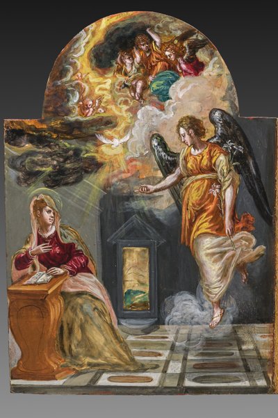 Altare portatile, pannello della porta sinistra sul retro: Annunciazione (dettaglio) da El Greco